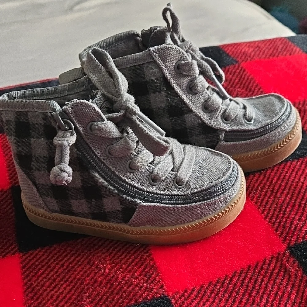 Plaid High-Top Kids Shoes Zip Open For Easy On & Off. Regular Width - Picture 1 of 5